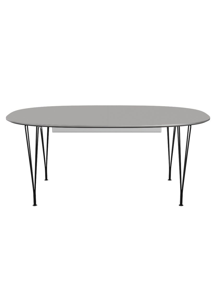 Piet Hein B619 Superellipse Ausziehtisch, 180/300 x 120 cm von Fritz Hansen - Grey Efeso mit Aluminiumkante - Schwarzes Gestell - Jacobsen Plus