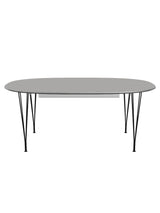 Piet Hein B619 Superellipse Ausziehtisch, 180/300 x 120 cm von Fritz Hansen - Grey Efeso mit Aluminiumkante - Schwarzes Gestell - Jacobsen Plus