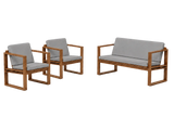 Bodil Kjær Outdoor Loungeset in geöltem Teak mit 1 Bank und 2 Lounge-Sesseln inkl. grauen Kissen von Carl Hansen & Søn - 1 - Jacobsen Plus
