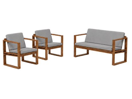 Bodil Kjær Outdoor Loungeset in geöltem Teak mit 1 Bank und 2 Lounge-Sesseln inkl. grauen Kissen von Carl Hansen & Søn - 1 - Jacobsen Plus