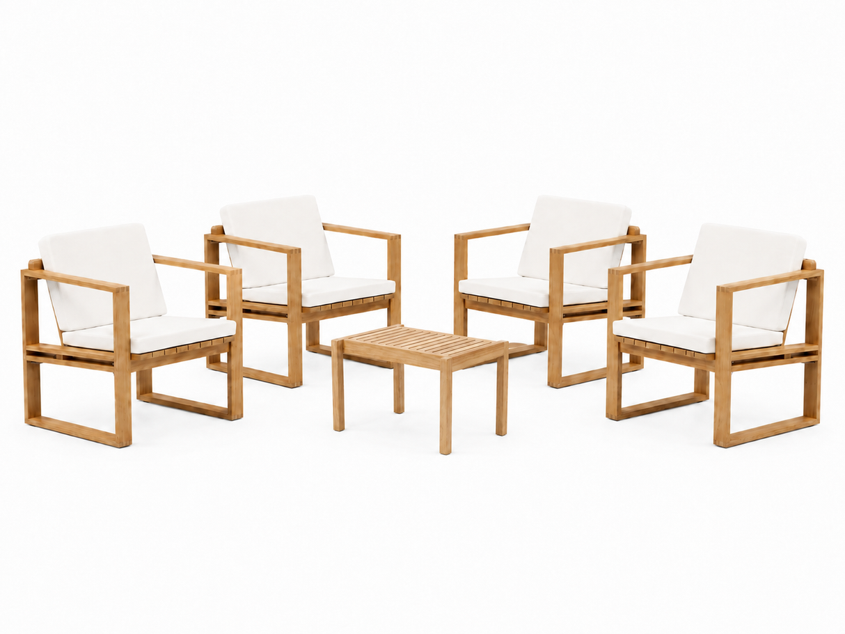 Bodil Kjær Outdoor Lounge-Set aus Teak mit 1 Beistelltisch und 4 Lounge-Sesseln inkl. Kissen von Carl Hansen & Søn - 1 - Jacobsen Plus
