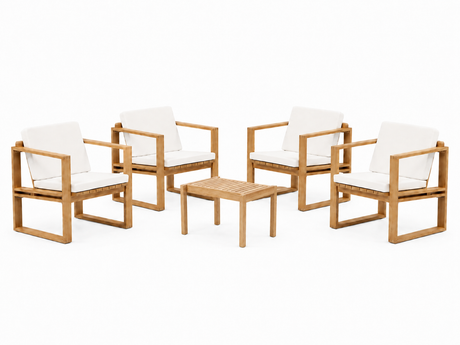 Bodil Kjær Outdoor Lounge-Set aus Teak mit 1 Beistelltisch und 4 Lounge-Sesseln inkl. Kissen von Carl Hansen & Søn - 1 - Jacobsen Plus