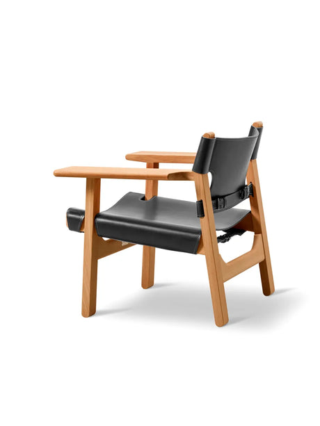 The Spanish Chair in Schwarz Leder, Eiche Oli von Børge Mogensen - 4 - Jacobsen Plus