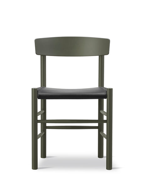 J39 Folkestolen Sitzpolster, Schwarz Leder von Børge Mogensen - Khaki Green Buche - Jacobsen Plus