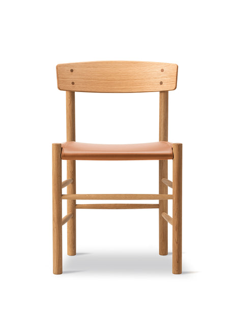 J39 Mogensen Stuhl, Sitz gepolstert, Cognac Leder von Børge Mogensen - Geölte Eiche - Jacobsen Plus