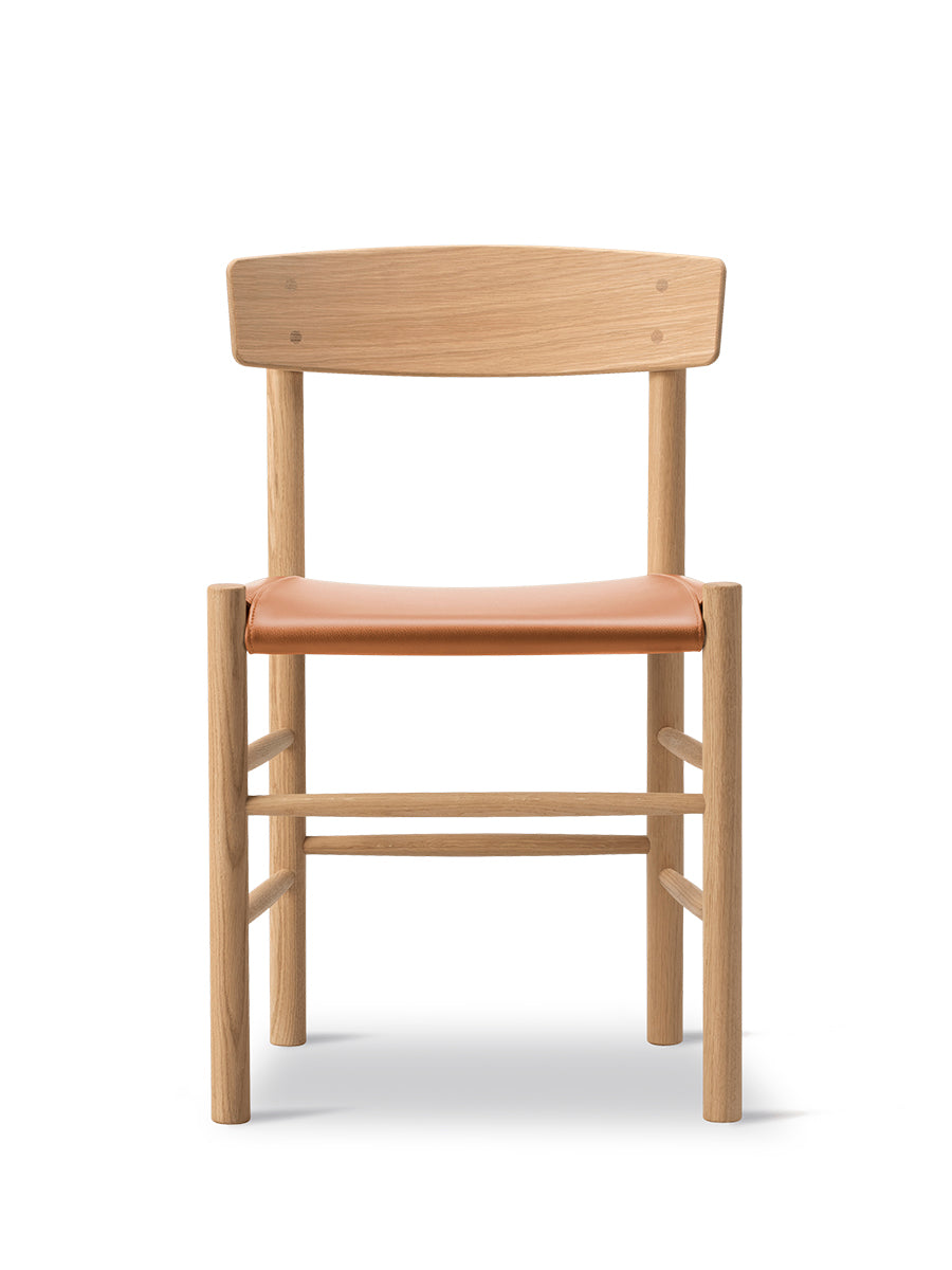 J39 Mogensen Stuhl, Sitz gepolstert, Cognac Leder von Børge Mogensen - Licht geölte Eiche - Jacobsen Plus