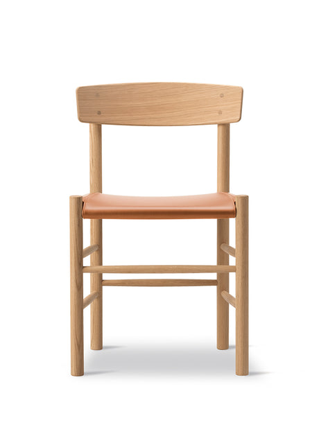 J39 Mogensen Stuhl, Sitz gepolstert, Cognac Leder von Børge Mogensen - Licht geölte Eiche - Jacobsen Plus