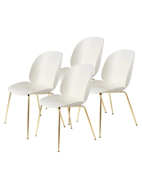 Beetle Chair, conic base 4 stk. fra GUBI - Alabaster White / Brass Semi Matt base - Jacobsen Plus