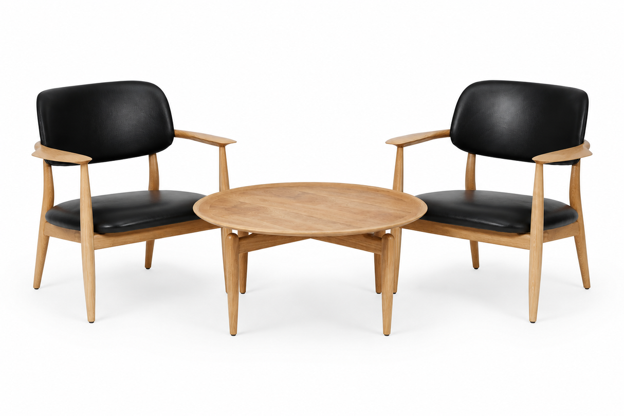 Stellar Works 2 stk. Slow loungestole i eg og sort læder, inkl. sofabord i eg - 1 - Jacobsen Plus