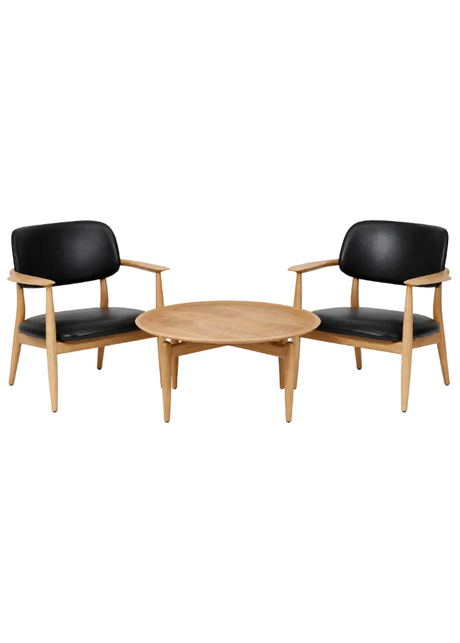 Stellar Works 2 Stk. Slow Lounge-Sessel in Eiche und schwarzem Leder, inkl. Couchtisch in Eiche - 1 - Jacobsen Plus