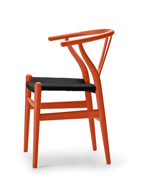 Wishbone Chair CH24 Soft Orange Red mit schwarzem Geflecht von Hans J. Wegner - 3 - Jacobsen Plus