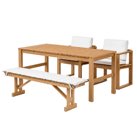 Bodil Kjær und Børge Mogensen Gartenset in Teak mit 1 Gartentisch, 1 Bank und 2 Gartenstühlen inkl. Kissen von Carl Hansen & Søn - 1 - Jacobsen Plus