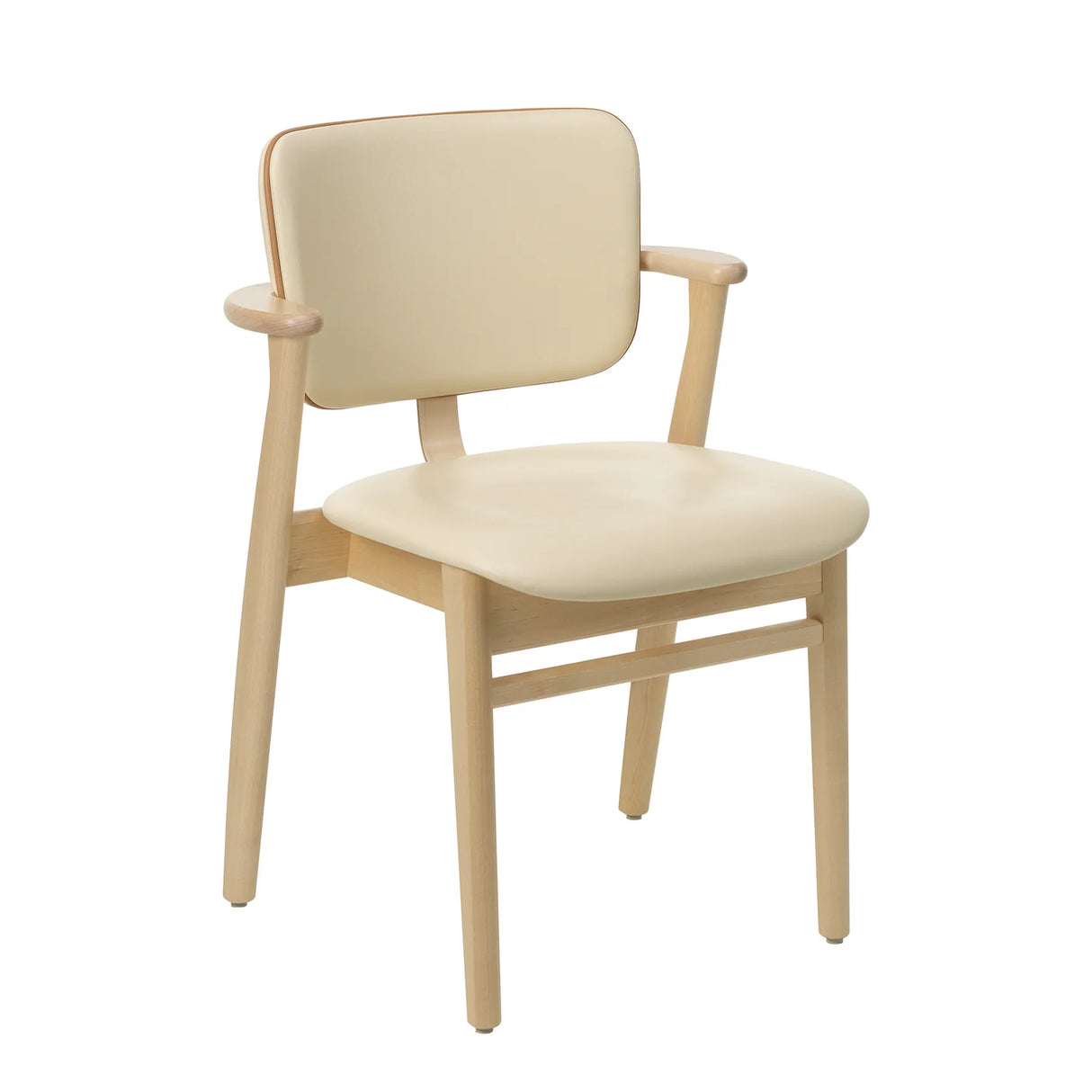 Domus Chair, gepolstert von Artek - Birke - Leder Prestige Creme - Prestige Nougat Biese - Jacobsen Plus