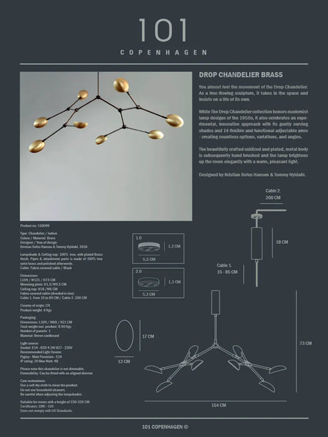 Drop Chandelier, Messing von 101 Copenhagen - 4 - Jacobsen Plus