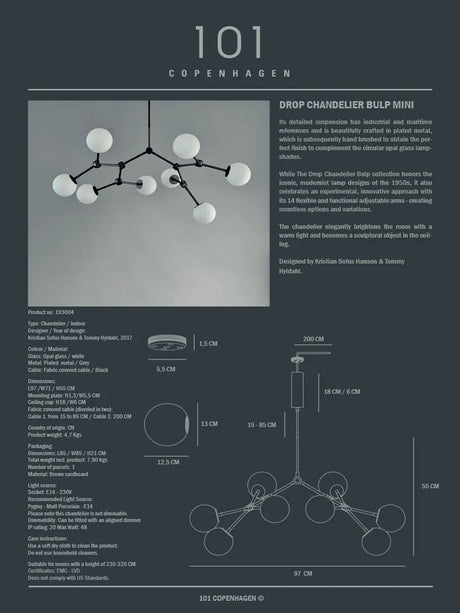 Drop Bulp Chandelier, mini grau von 101 Copenhagen - 3 - Jacobsen Plus