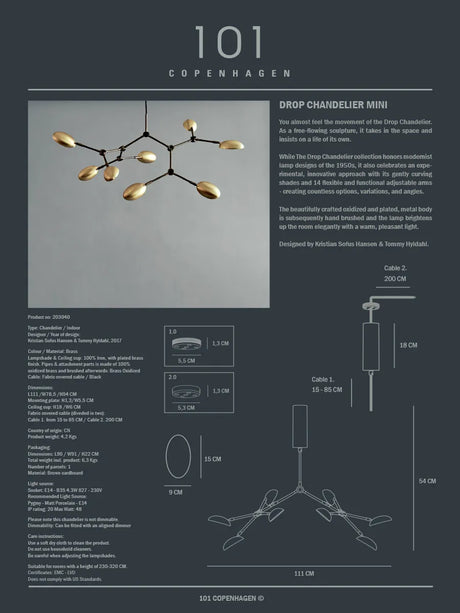Drop Chandelier, Mini Messing von 101 Copenhagen - 4 - Jacobsen Plus