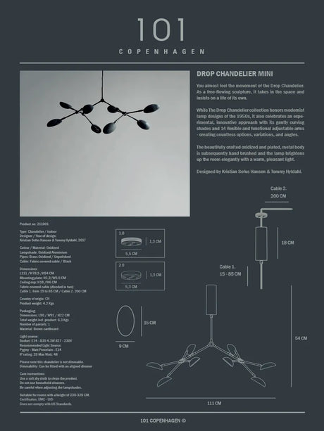 Drop Chandelier, mini oxidized von 101 Copenhagen - 4 - Jacobsen Plus