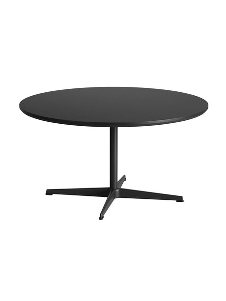 Piet Hein A223 Sofabord, Ø90 cm von Fritz Hansen - Rusty Red laminat m. alukant - Krom stel - Jacobsen Plus