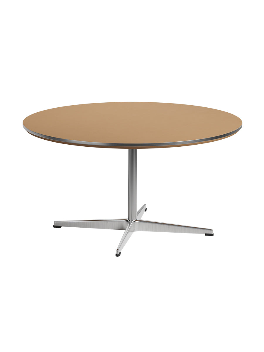 Piet Hein A223 Sofabord, Ø90 cm von Fritz Hansen - Light Amber laminat m. alukant - Krom stel - Jacobsen Plus