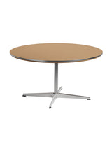 Piet Hein A223 Sofabord, Ø90 cm von Fritz Hansen - Light Amber laminat m. alukant - Krom stel - Jacobsen Plus