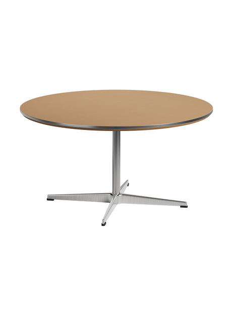 Piet Hein A223 Sofabord, Ø90 cm von Fritz Hansen - Rusty Red laminat m. alukant - Krom stel - Jacobsen Plus
