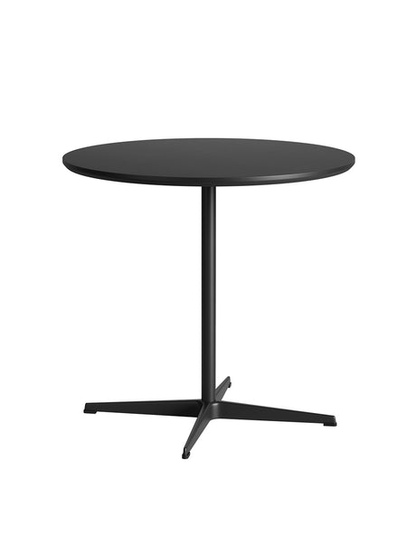 Piet Hein A622 Cafébord, Ø75 cm von Fritz Hansen - Rusty Red laminat m. alukant - Krom stel - Jacobsen Plus