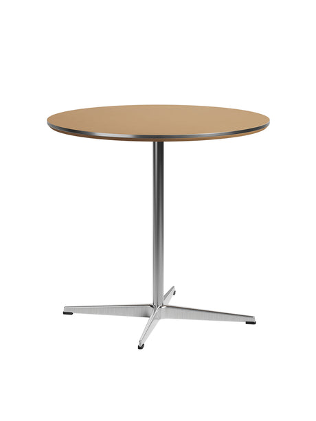 Piet Hein A622 Cafébord, Ø75 cm von Fritz Hansen - Rusty Red laminat m. alukant - Krom stel - Jacobsen Plus