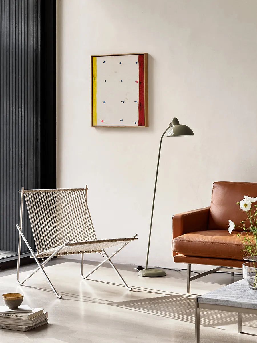 PK4 Lounge-Sessel in Natur, Stahlgestell von Poul Kjærholm