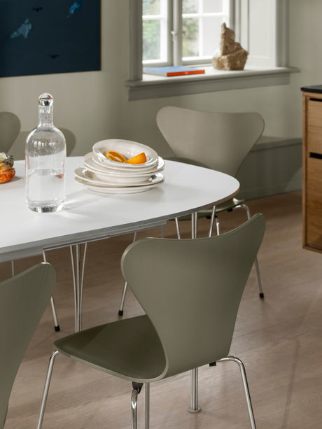 Piet Hein B620 Superellipse Ausziehbarer Tisch, 170/270 x 100 cm von Fritz Hansen - Weißes Laminat mit Alukante - Jacobsen Plus