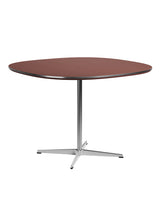 Piet Hein A603 Cafébord, 100 x 100 cm von Fritz Hansen - Rusty Red laminat m. alukant - Krom stel - Jacobsen Plus