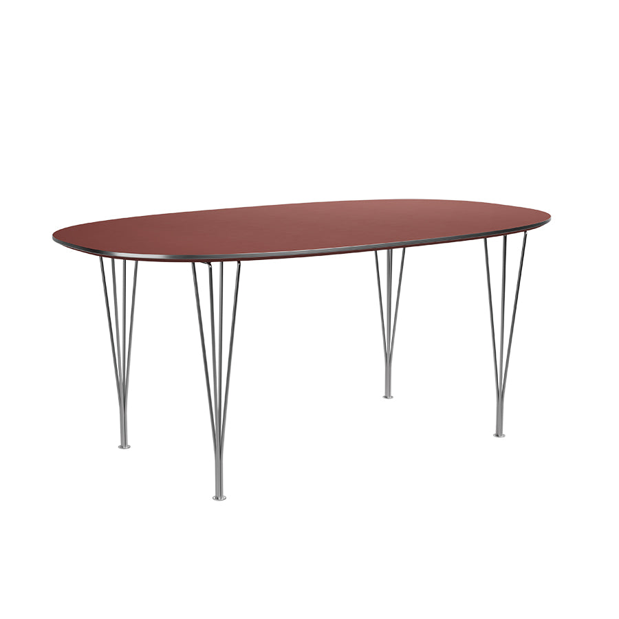 Piet Hein B616 Superellipse Esstisch, 170 x 100 cm fra Fritz Hansen - Rusty Red laminat m. alukant - Krom stel - Jacobsen Plus