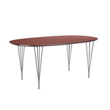 Piet Hein B616 Superellipse Esstisch, 170 x 100 cm fra Fritz Hansen - Rusty Red laminat m. alukant - Krom stel - Jacobsen Plus