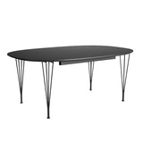 Piet Hein B619 Superellipse Ausziehtisch, 180/300 x 120 cm von Fritz Hansen - Schwarz laminat m. sort ABS-kant - Schwarz stel - Jacobsen Plus