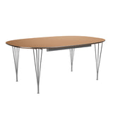 Piet Hein B619 Superellipse Ausziehtisch, 180/300 x 120 cm von Fritz Hansen - Light Amber laminat m. alukant - Krom stel - Jacobsen Plus