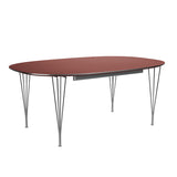 Piet Hein B619 Superellipse Ausziehtisch, 180/300 x 120 cm von Fritz Hansen - Rusty Red laminat m. alukant - Krom stel - Jacobsen Plus