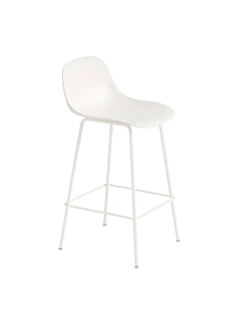 Fiber Barstool Tube m. Rückenlehne von Muuto - Klein / Natürliches Weiß – White Base - Jacobsen Plus