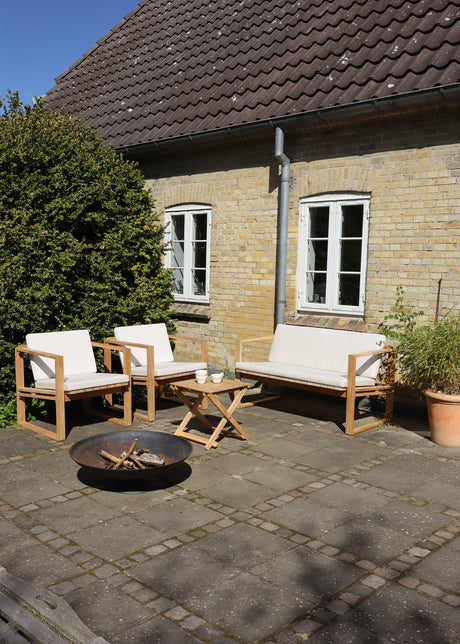 Bodil Kjær und Børge Mogensen Outdoor-Loungeset in Teak mit 1 Anstelltisch, 1 Bank und 2 Lounge-Sesseln inkl. Kissen von Carl Hansen & Søn - 2 - Jacobsen Plus