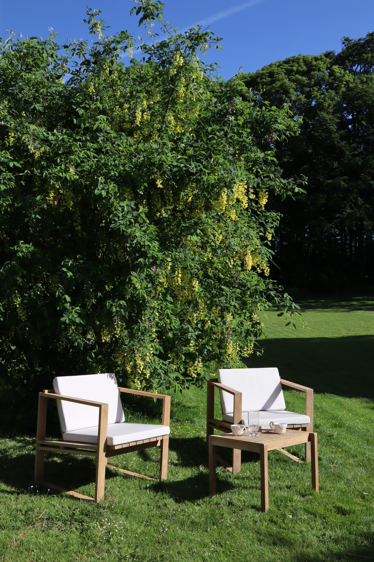 Bodil Kjær udendørs loungesæt i teak med 1 sidebord og 2 loungestole inkl. hynder fra Carl Hansen & Søn - 3 - Jacobsen Plus