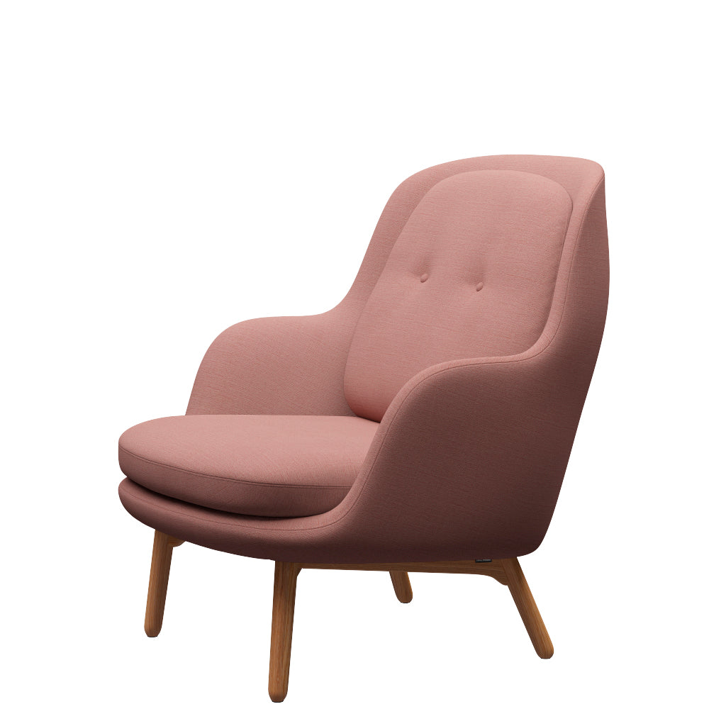 Fri Lænestol m. stel i eg fra Fritz Hansen - Christianshavn - 1131 Orange/Red - Jacobsen Plus