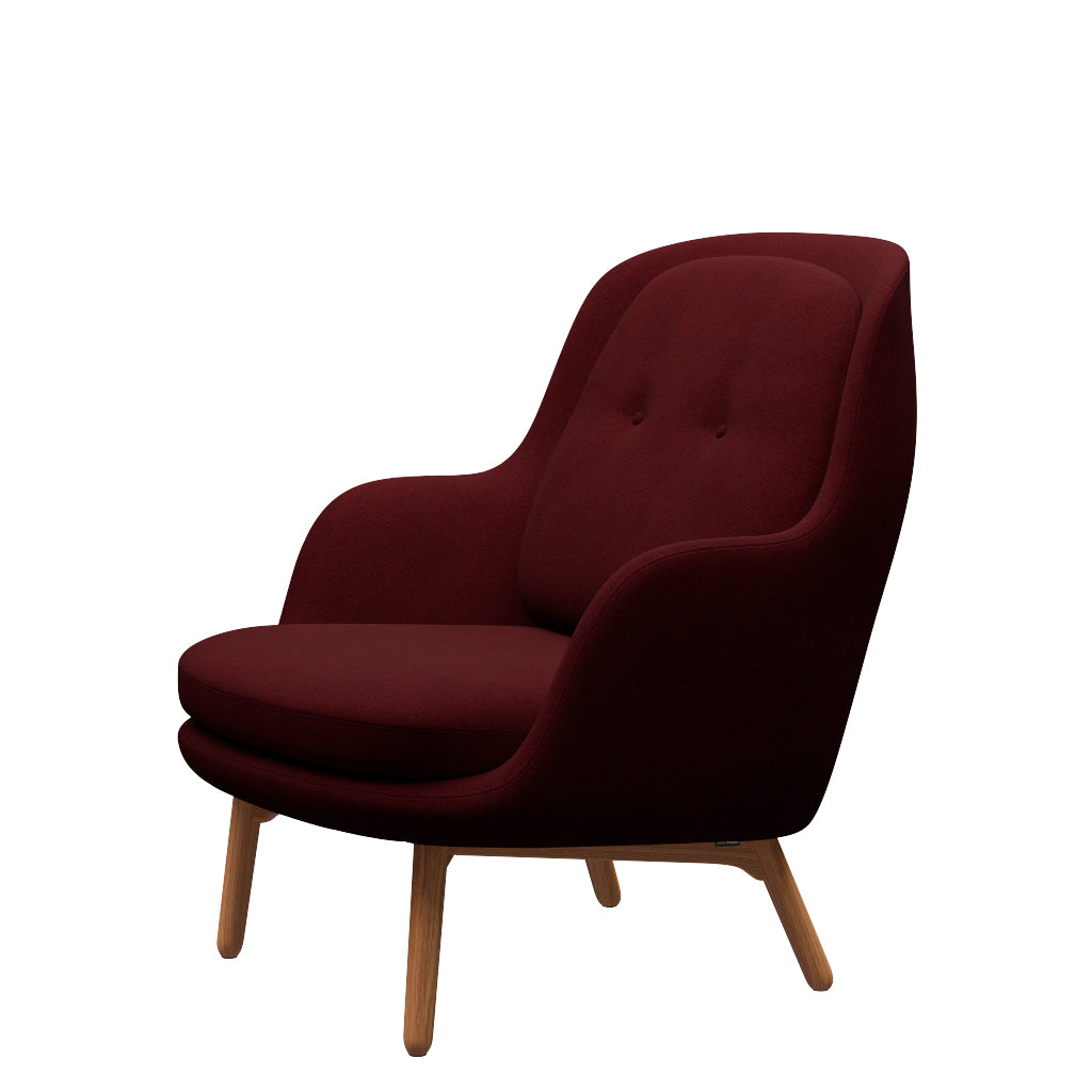 Fri Lænestol m. stel i eg fra Fritz Hansen - Christianshavn - 1141 Red - Jacobsen Plus