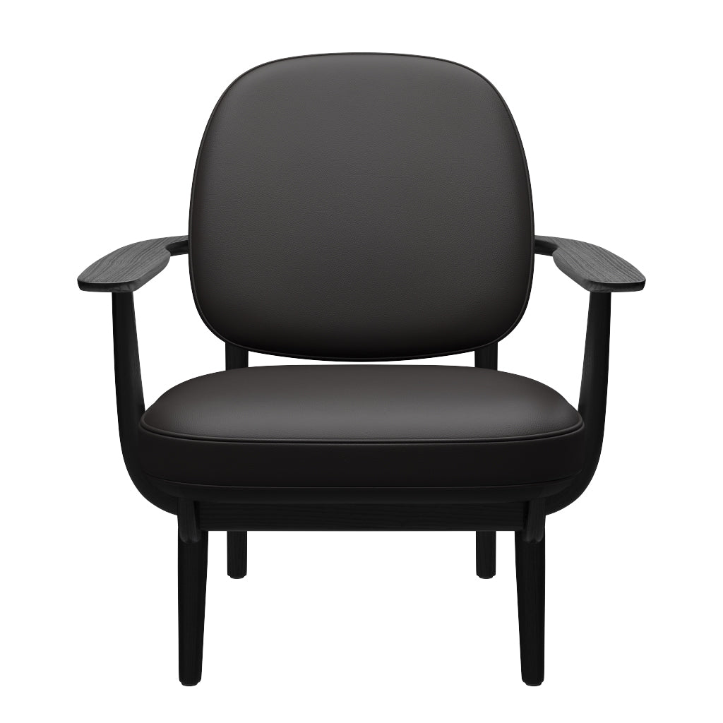 Fred Sessel, schwarzfarbene Esche von Fritz Hansen - Aura Leder - Schwarzbraun - Jacobsen Plus
