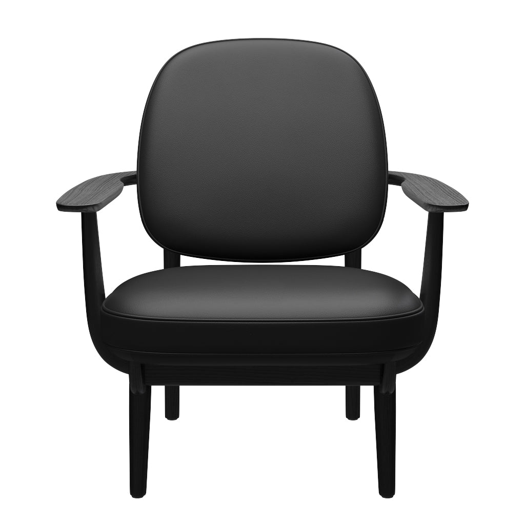 Fred Sessel, schwarzfarbene Esche von Fritz Hansen - Aura Leder - Schwarz - Jacobsen Plus