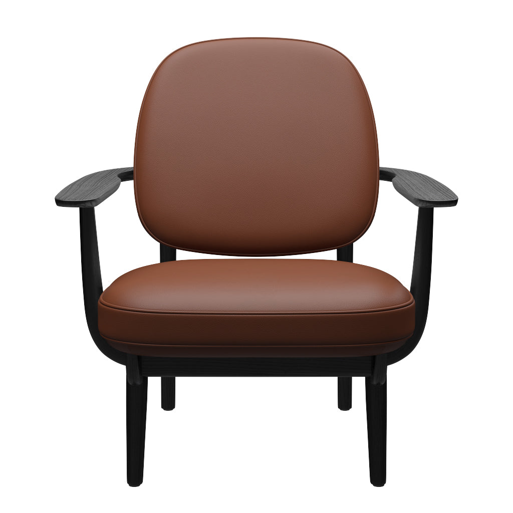 Fred Sessel, schwarzfarbene Esche von Fritz Hansen - Aura Leder - Cognac - Jacobsen Plus