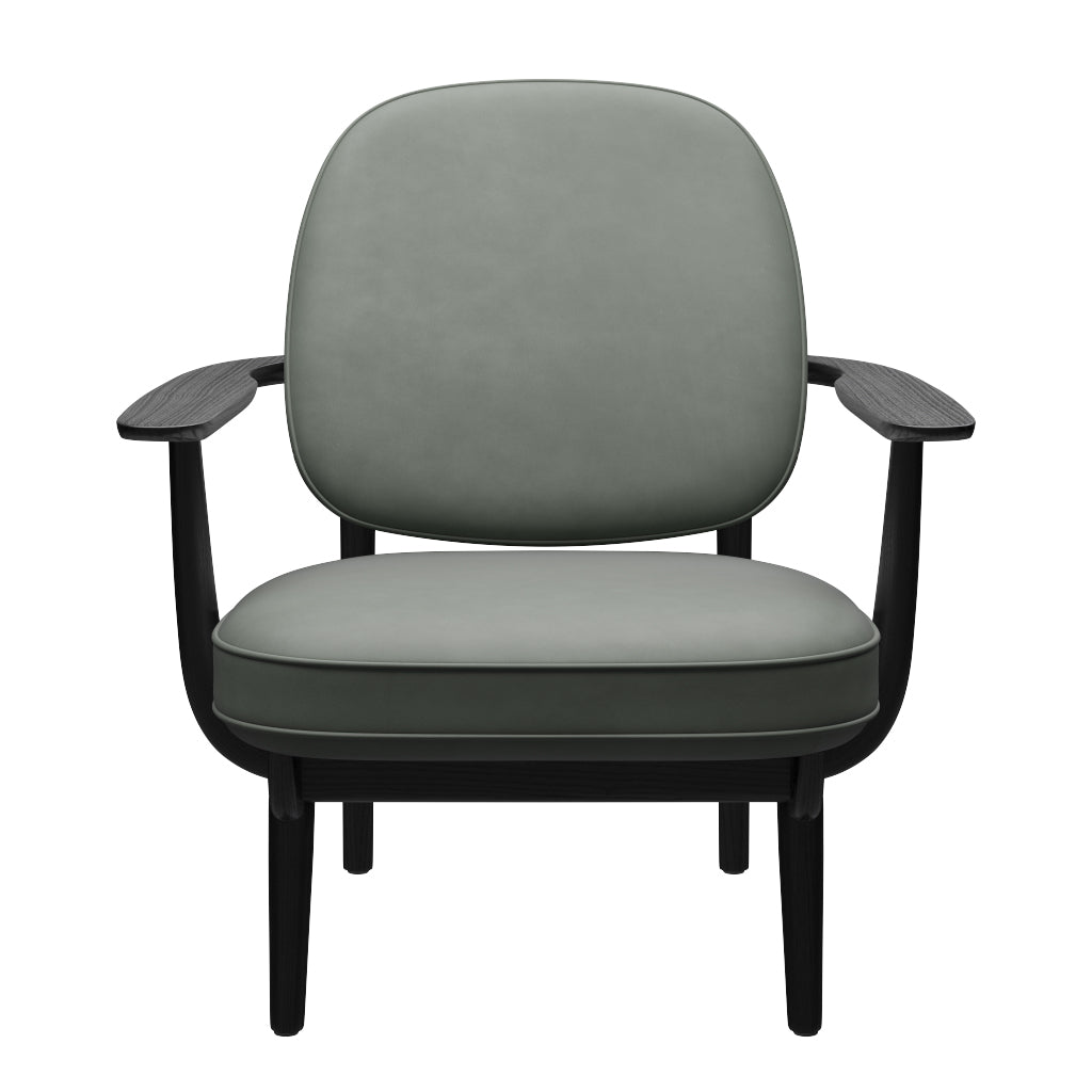 Fred Sessel, schwarzfarbene Esche von Fritz Hansen - Grace Leder - Concrete Grey - Jacobsen Plus