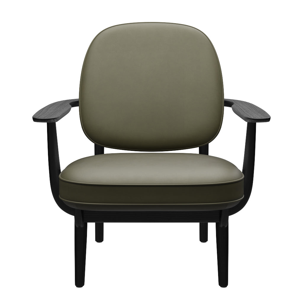 Fred Sessel, schwarzfarbene Esche von Fritz Hansen - Essential Leder - Moosgrün - Jacobsen Plus