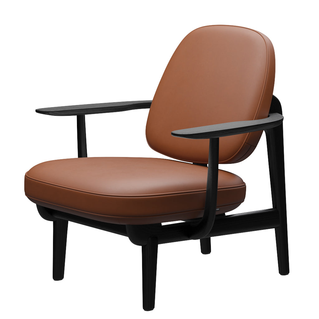 Fred Sessel, schwarzfarbene Esche von Fritz Hansen - Essential Leder - Walnuss - Jacobsen Plus