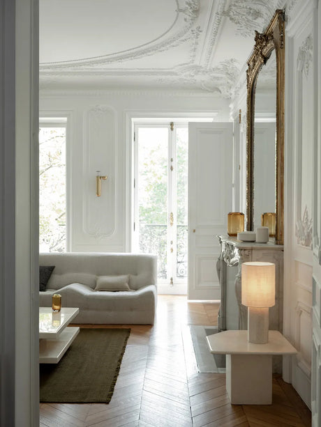 The Eight Over Eight Lamp Small, beige Travertin von Louise Roe - Messing - Jacobsen Plus