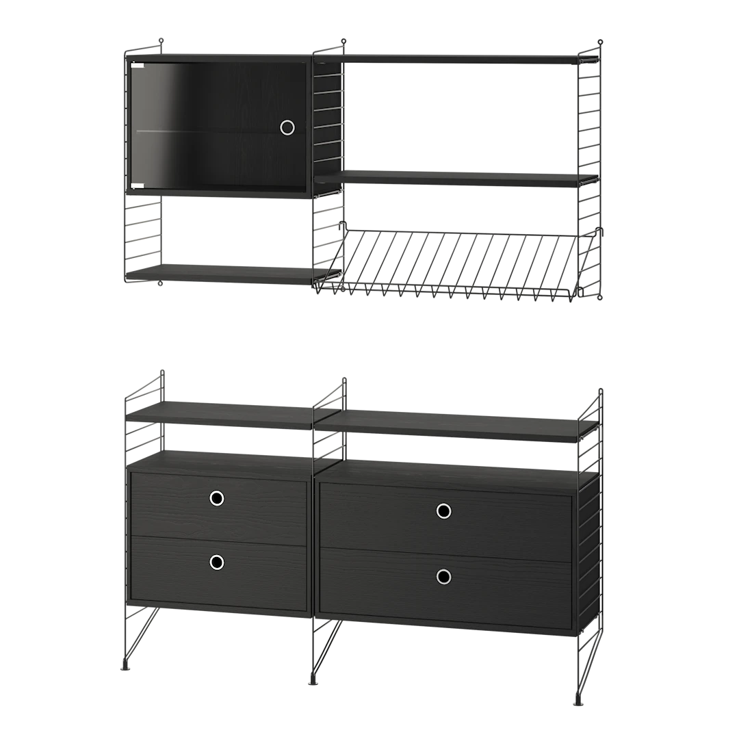Reol, Living room T fra String - Sort - sort ask - Jacobsen Plus