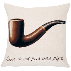 Magritte La trahison des images blanc Kissen von Poulin Design