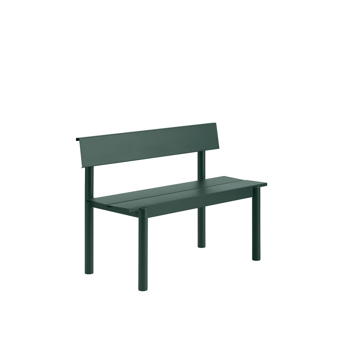 Linear Steel havebænk med ryglæn 110 cm fra Muuto - Mørkgrøn - Jacobsen Plus